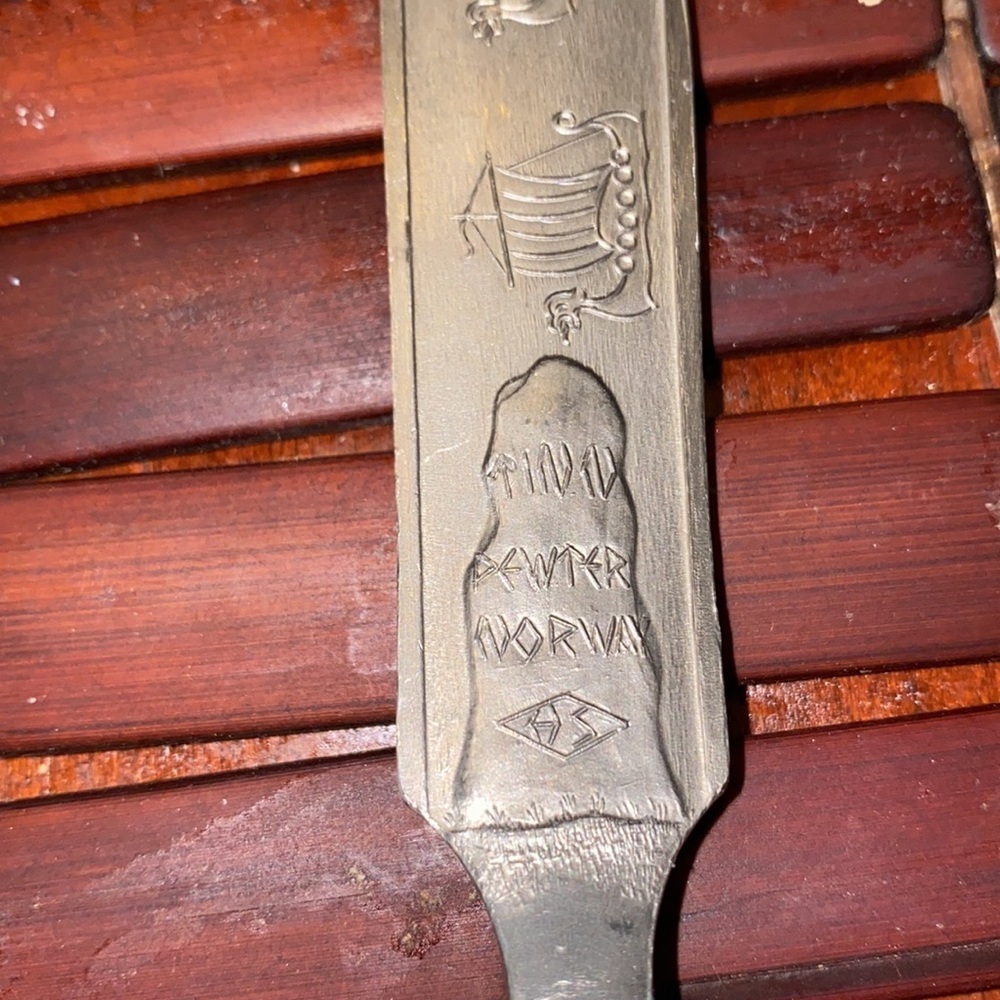Vintage Norway salad servers KONGE tinn Norwegian Pewter designer Heilac Olav - Picture 7 of 8